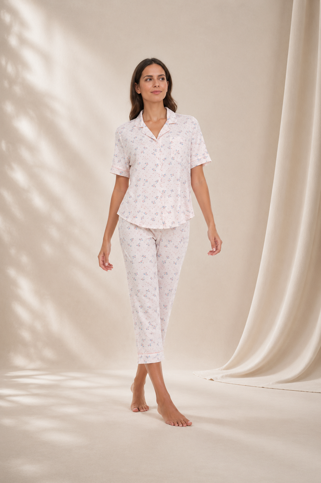 Pijama Pantalón Largo Blusa Camisera con Botones y Manga Corta Flora Nikrooz