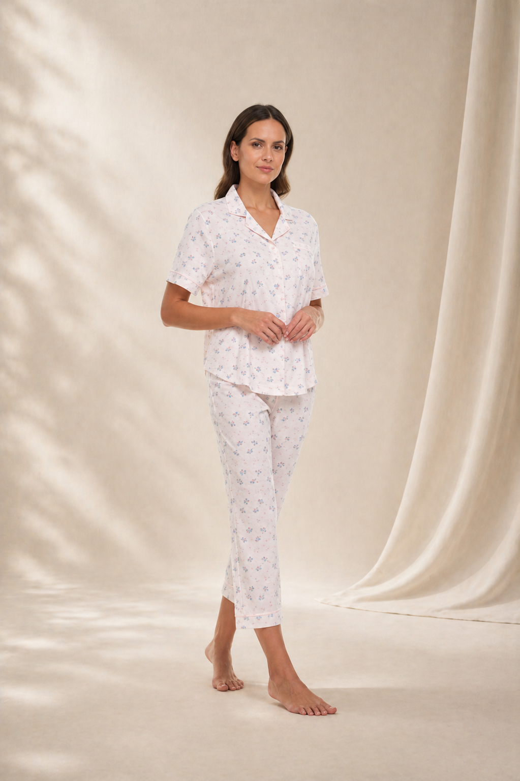 Pijama Pantalón Largo Blusa Camisera con Botones y Manga Corta Flora Nikrooz