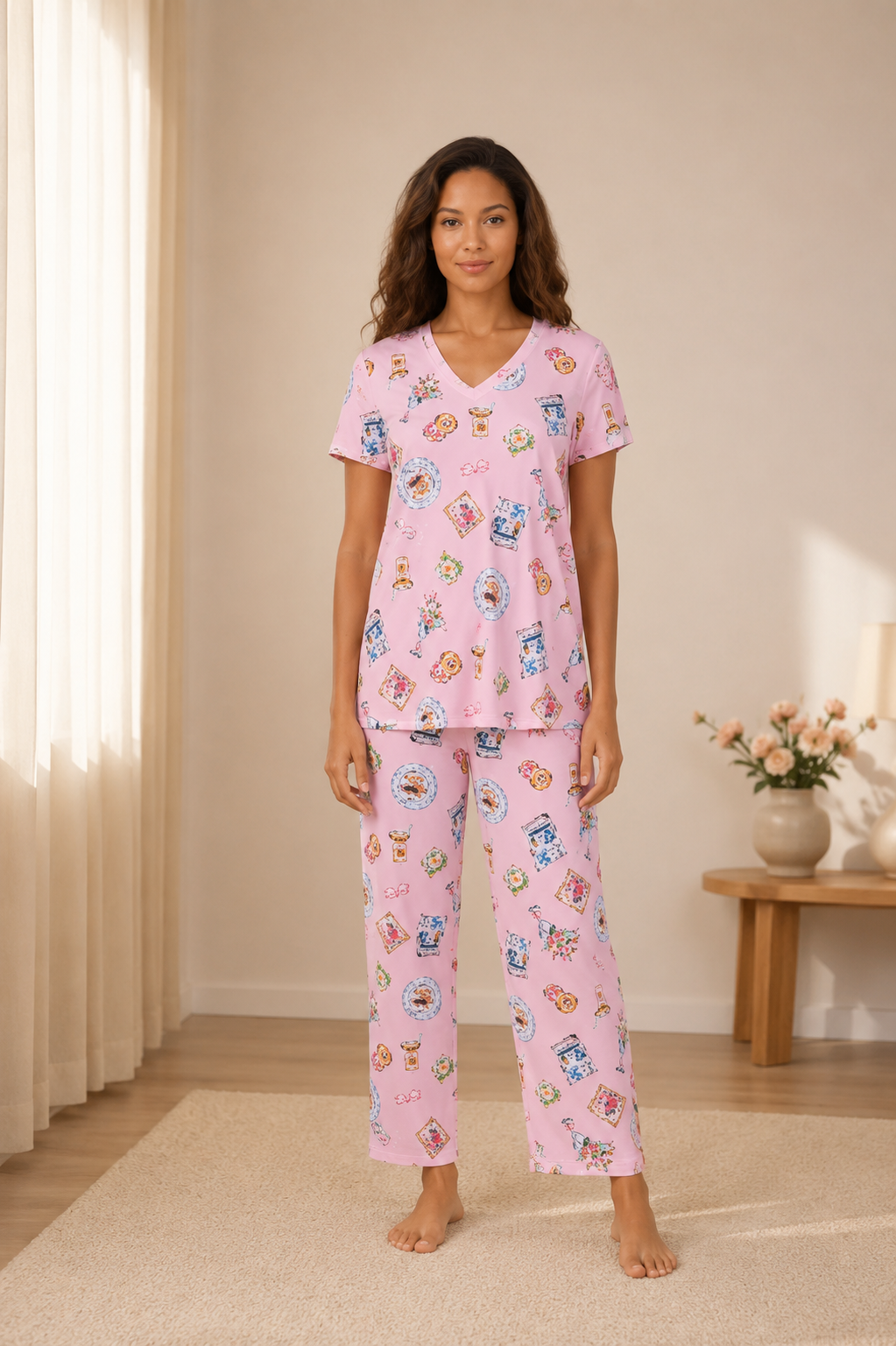 Pijama Capri Rosado Cuddl Duds para Mujer