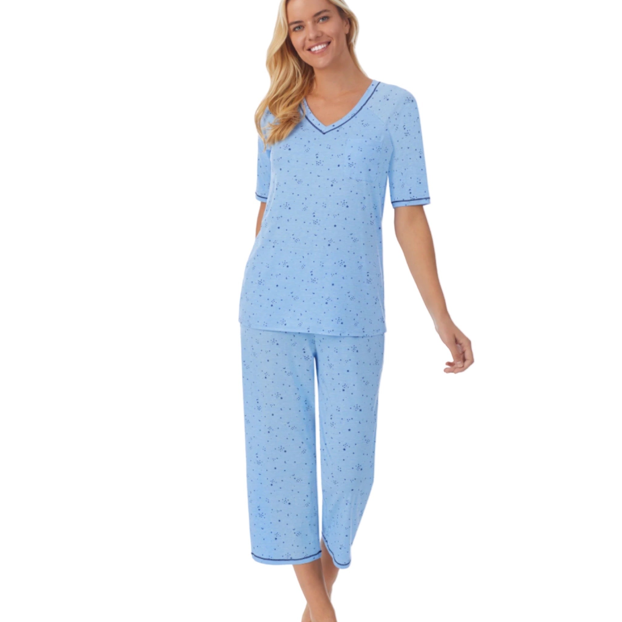 Pijama Capri con Blusa Cerrada Cuello en V y Manga Corta CD8912811 Cuddl Duds
