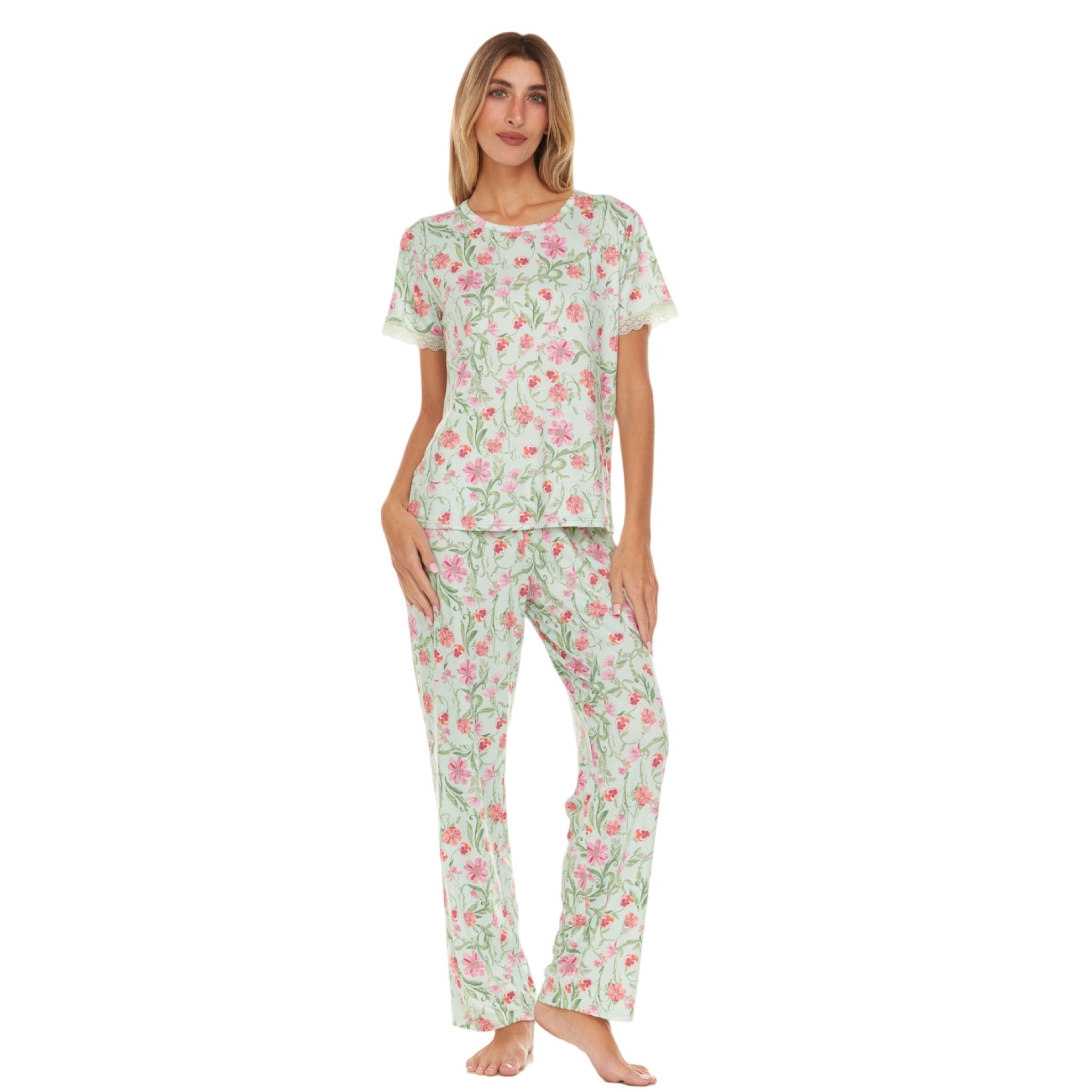Pijama Pantalon Largo y Blusa Cerrada con Manga Corta T91002 Flora Nikrooz