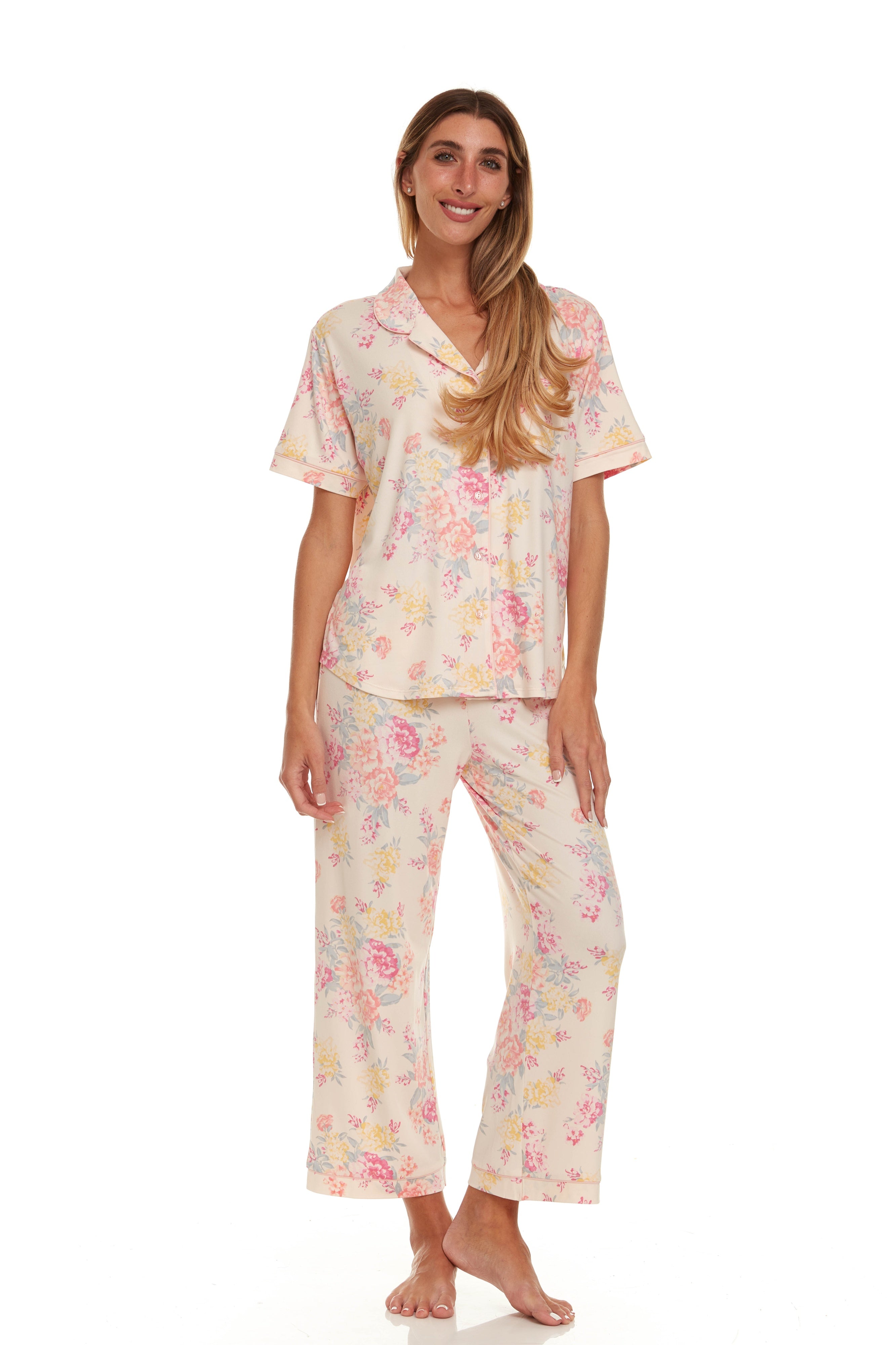 Pijama Capri con Blusa Camisera con botones y Manga Corta T91050 Flora Nikrooz