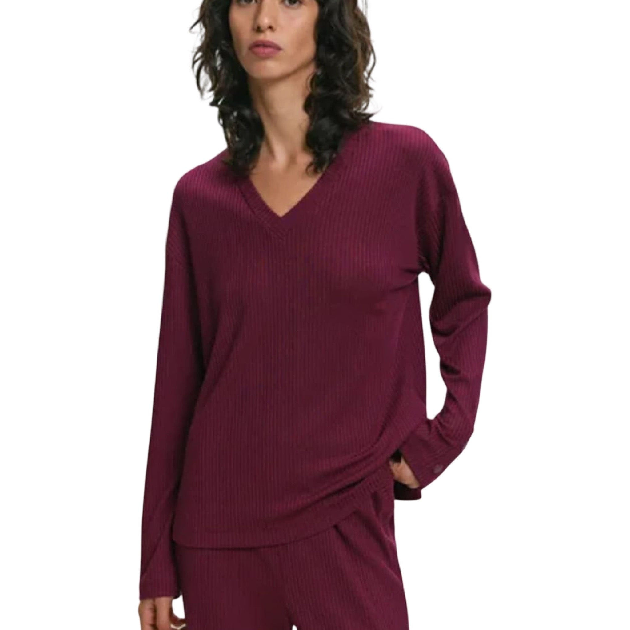 Pijama Pantalón Largo y Blusa cerrada Cuello en V con Manga Larga 558978 René Rofé