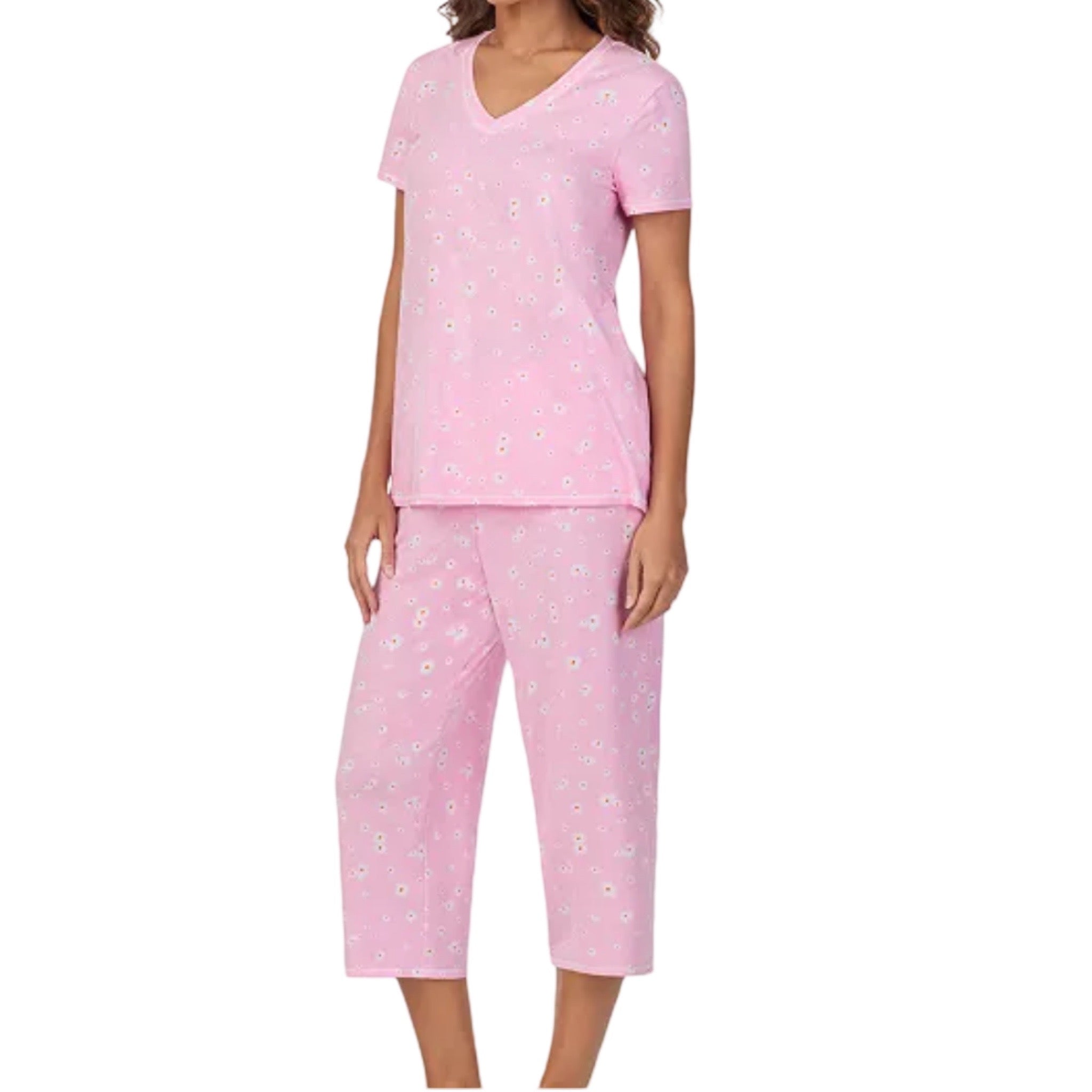 Pijama Capri con Blusa Cerrada Cuello en V y Manga Corta CD70008 Cuddl Duds