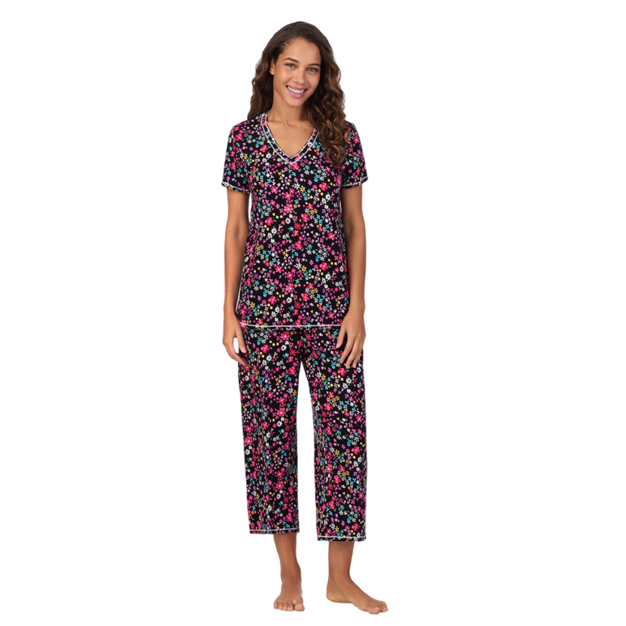 Pijama Capri con Blusa Cerrada Cuello en V y Manga Corta CD70008 Cuddl Duds