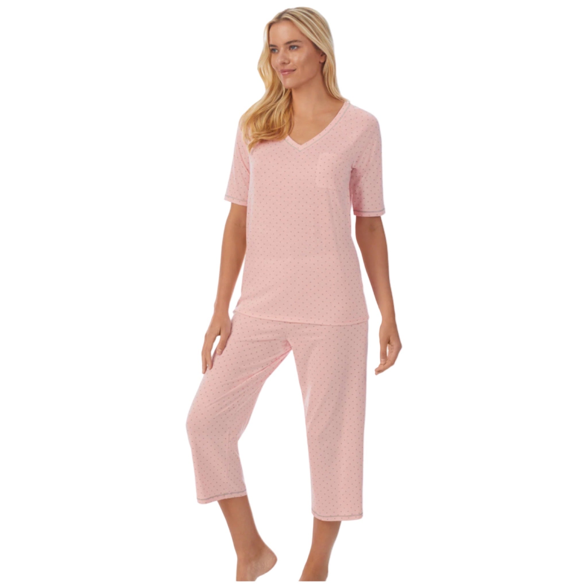 Pijama Capri con Blusa Cerrada Cuello en V y Manga Corta CD8912811 Cuddl Duds