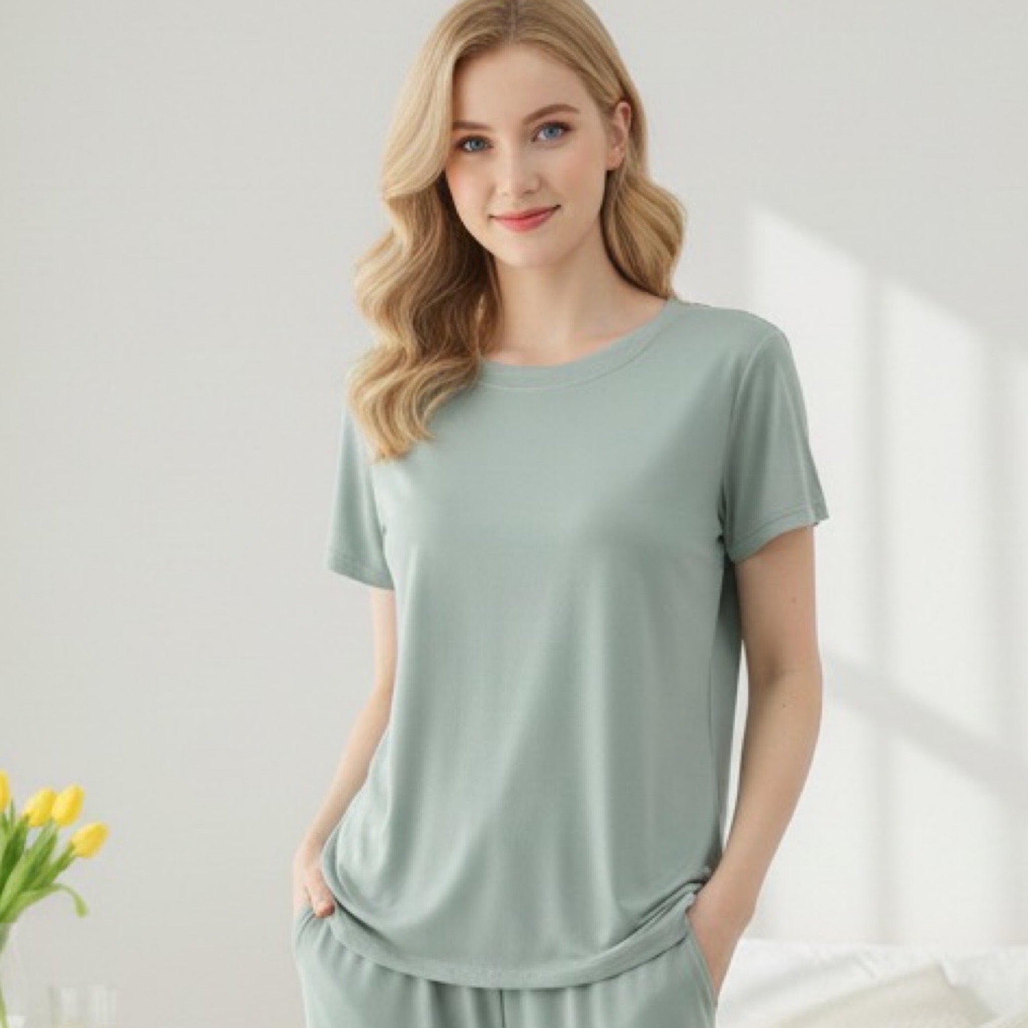 Pijama Pantalón Largo y Blusa Cerrada con Manga Corta L001