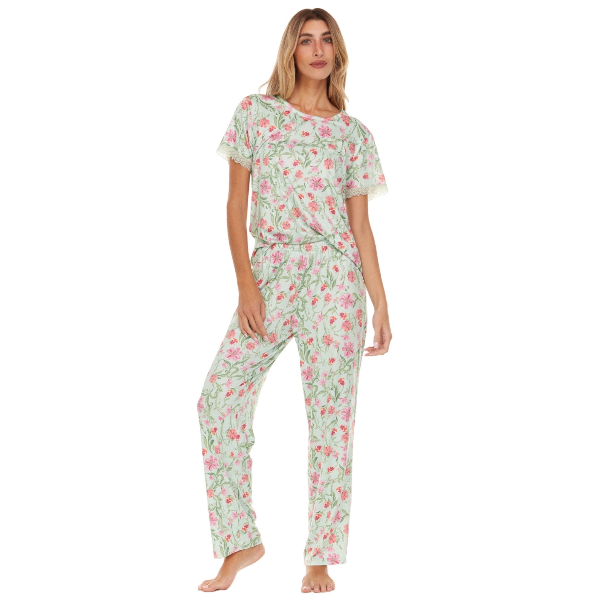 Pijama Pantalon Largo y Blusa Cerrada con Manga Corta T91002 Flora Nikrooz