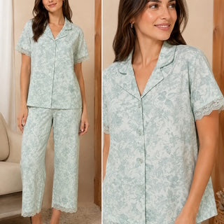 Pijama Capri con Blusa Camisera con Botones y Manga Corta T91305 Flora Nikrooz