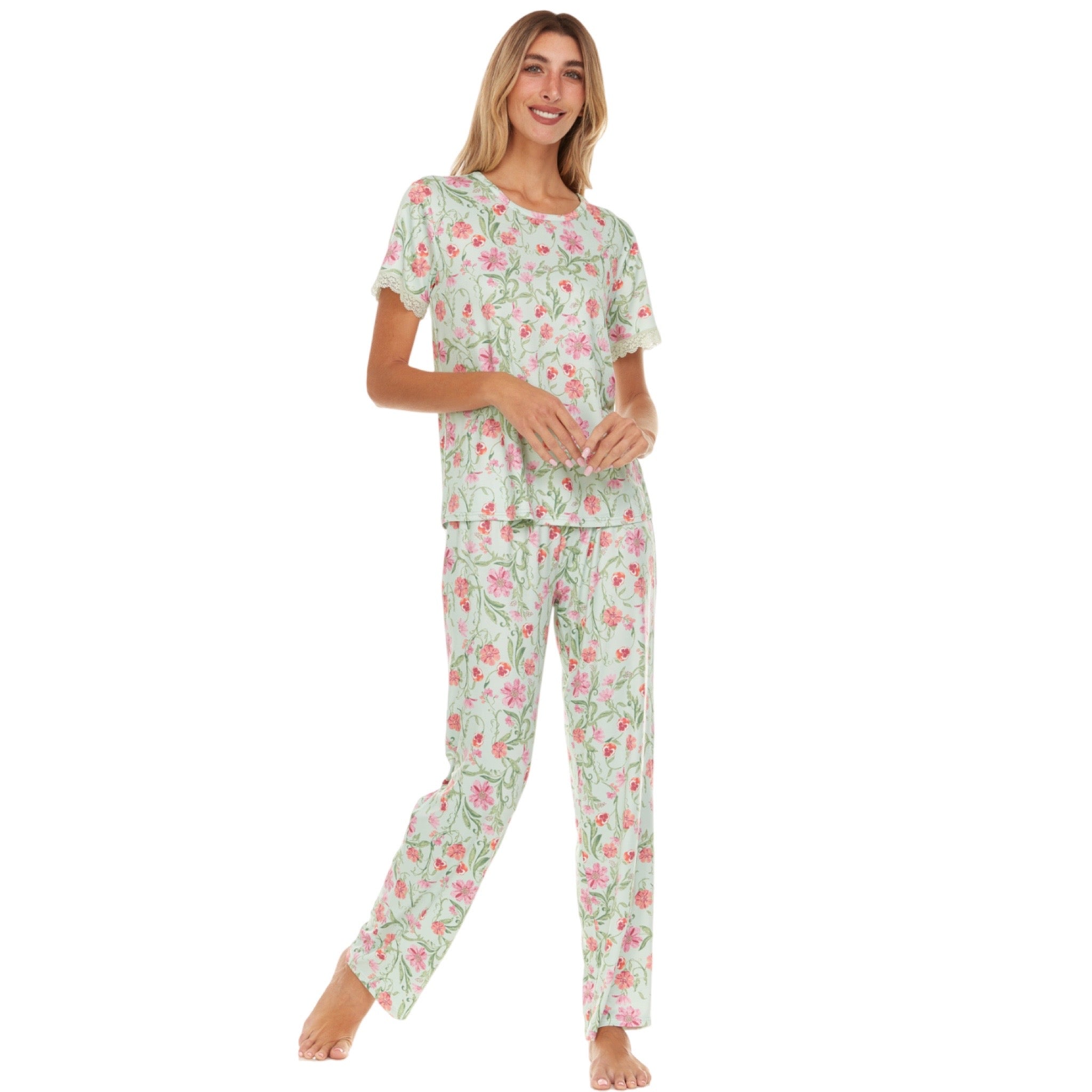 Pijama Pantalon Largo y Blusa Cerrada con Manga Corta T91002 Flora Nikrooz