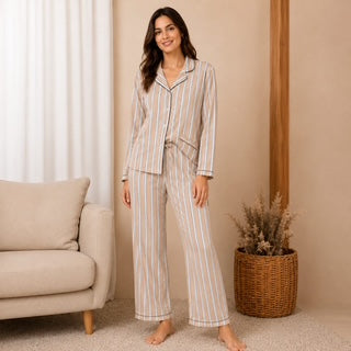 Pijama Pantalón Largo y Blusa Abierta con Botones y escote en V y Manga Larga T91299 Flora Nikrooz
