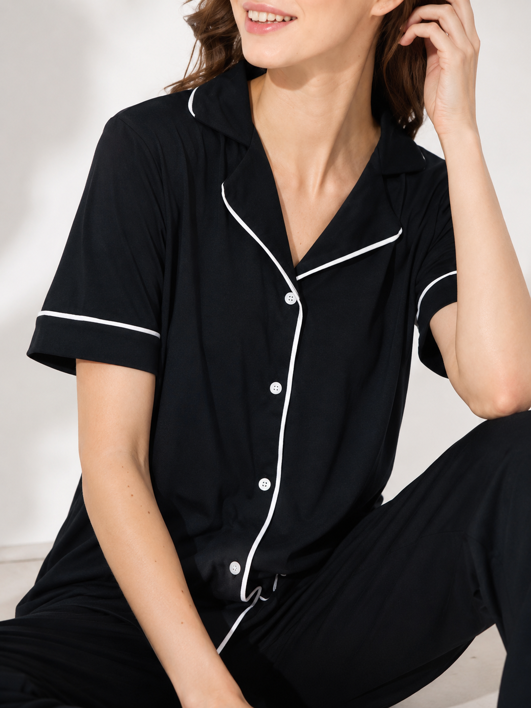 Pijama Short Negro Camisero Lala para Mujer