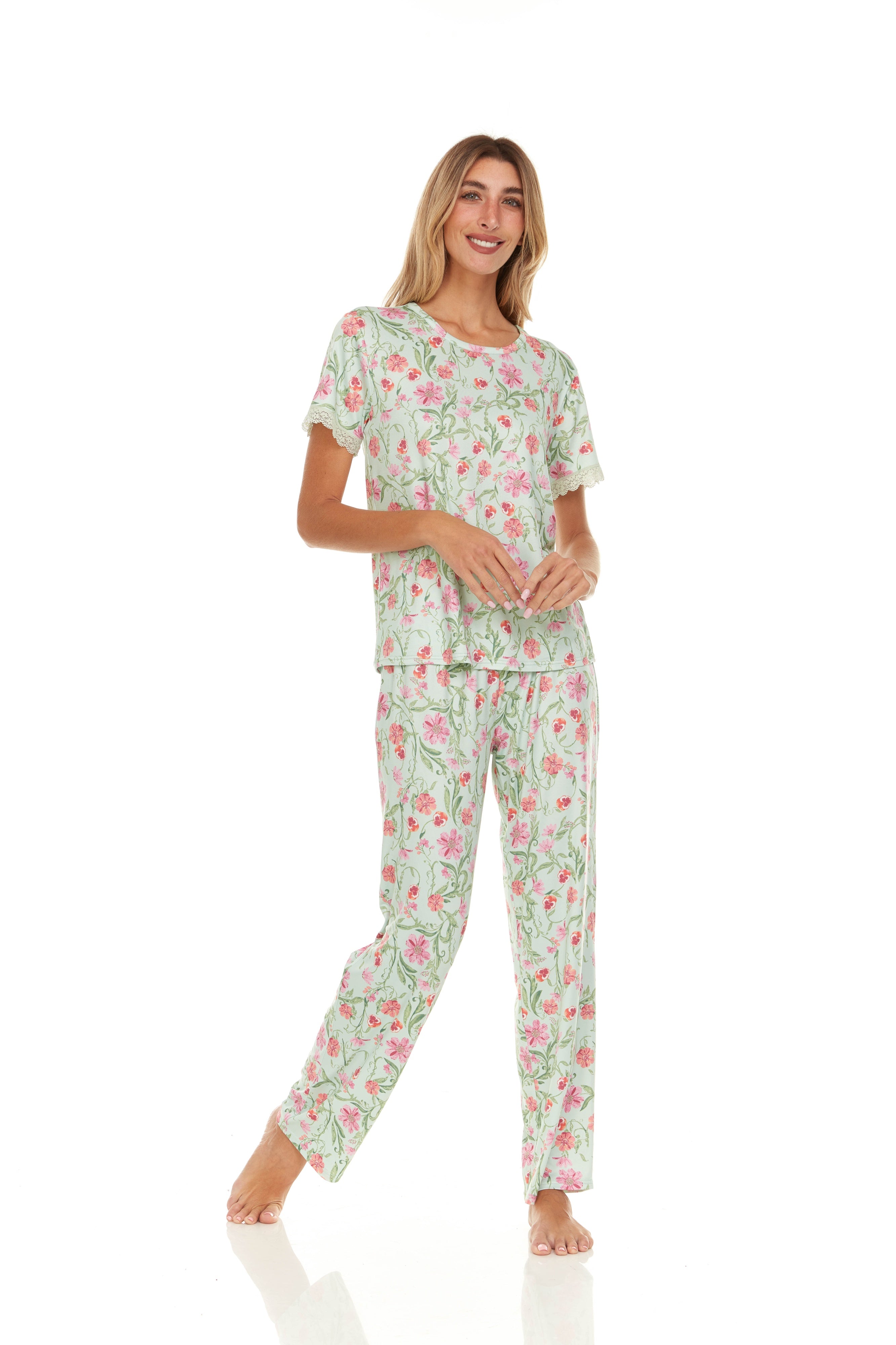 Pijama Pantalón Largo y Blusa Cerrada con Manga Corta T91002 Flora Nikrooz